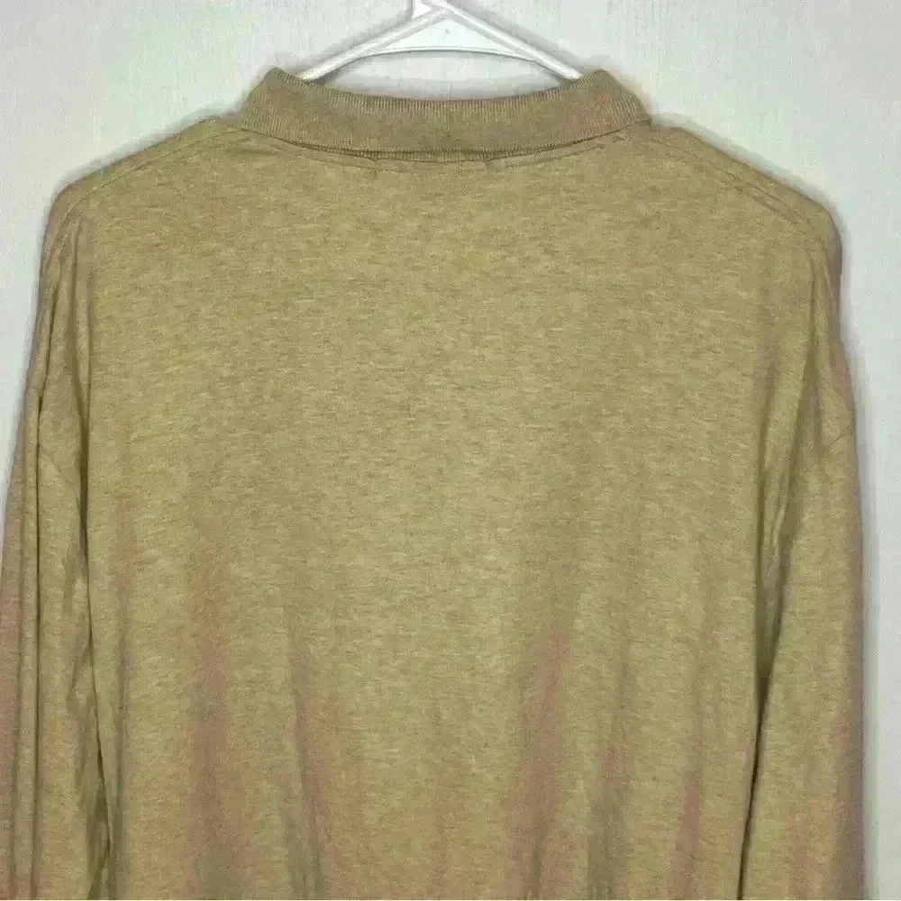 Polo Ralph Lauren Long Sleeve Polo Shirt Men Large Tan 1/4 Button‎ Pullover